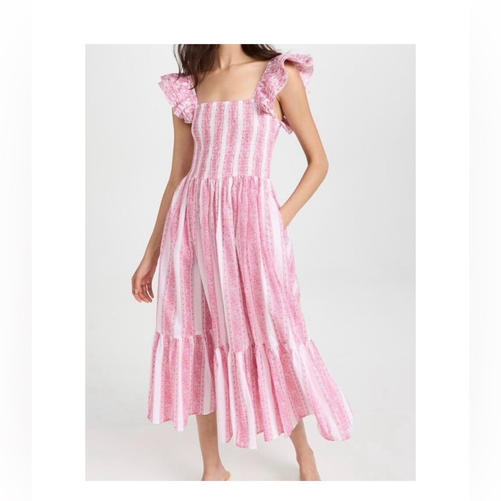 Mille Olympia Smocked Midi Dress in Jaipur Stripe Pink Size Large